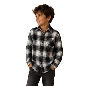 Levi’s Kids Black White Plaid Flannel Shirt Boys Girls Size S 8-10 Years